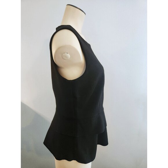 Size 2 WHITE HOUSE BLACK MARKET sleeveless BLACK peplum top dress shirt blouse - Picture 4 of 8